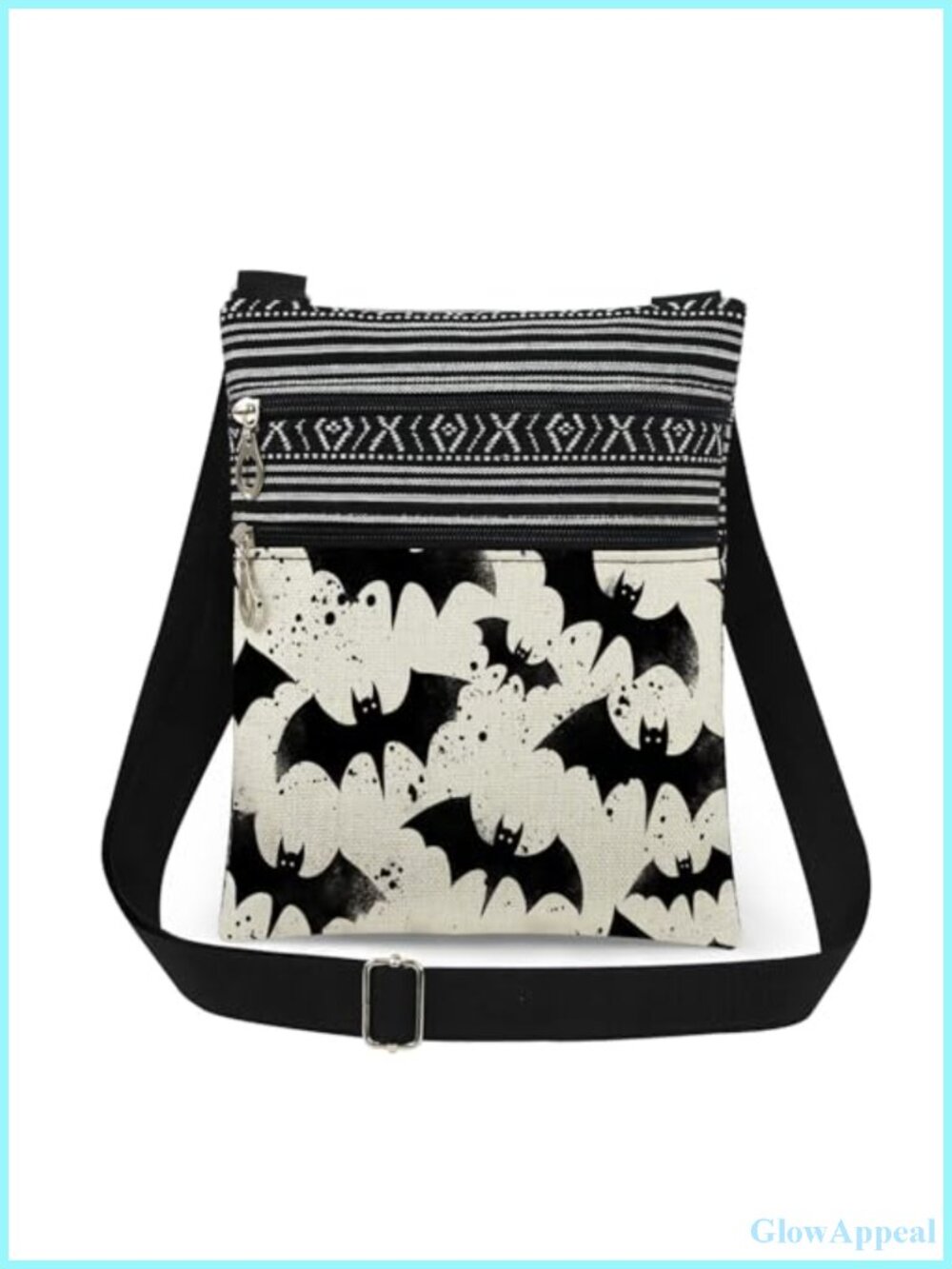 Bats Print Crossbody Bag Polyester Adjustable Strap Halloween Purse